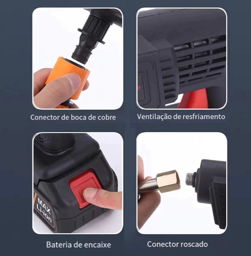 KIT COMPLETO - Lavadora de Alta Pressão Portátil Recarregável - Auto Giro