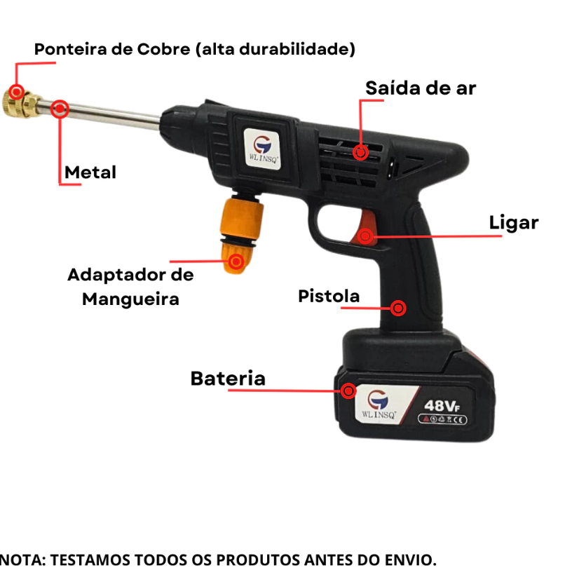 KIT COMPLETO - Lavadora de Alta Pressão Portátil Recarregável - Auto Giro