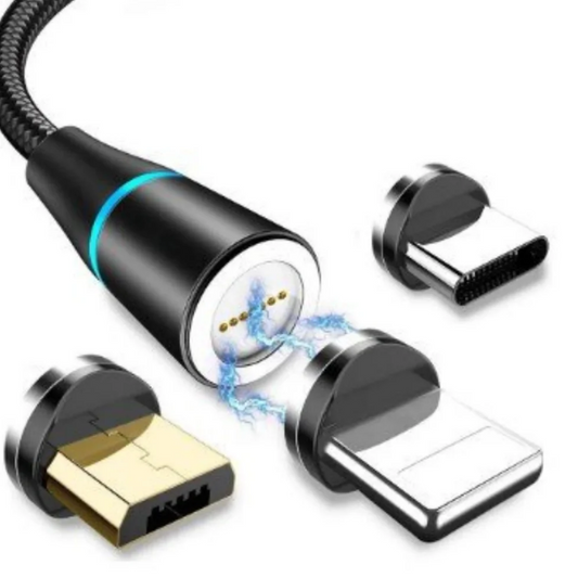 Cabo Carregador Magnético 3 em 1 para iPhone, Micro USB e Type-C
