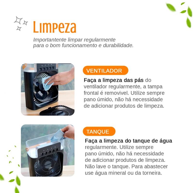 Mini Ventilador e Climatizador Portátil com LED