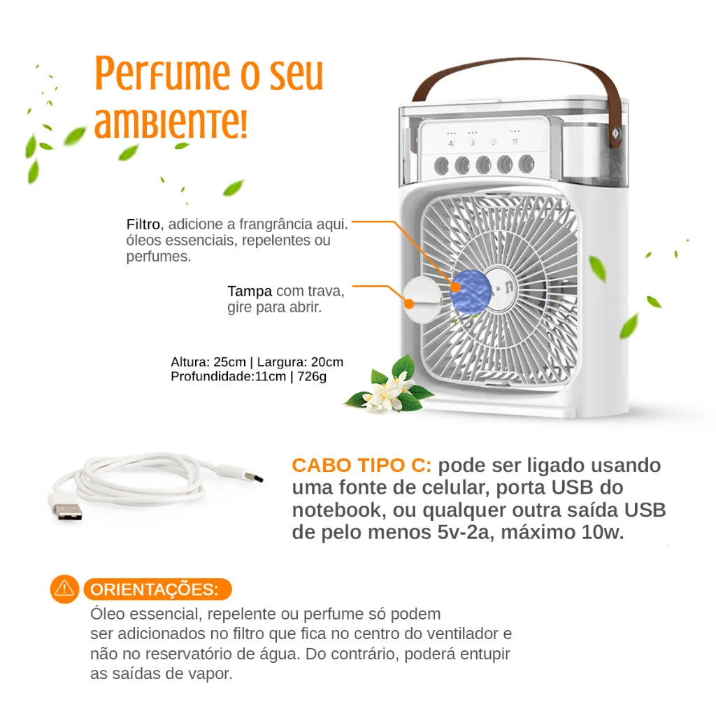 Mini Ventilador e Climatizador Portátil com LED