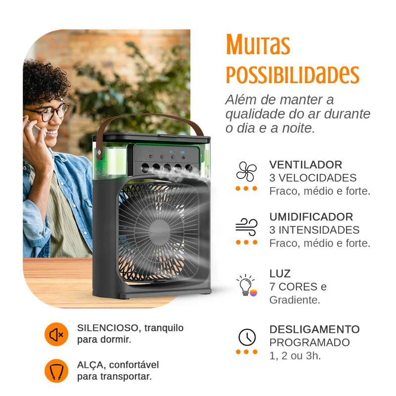 Mini Ventilador e Climatizador Portátil com LED