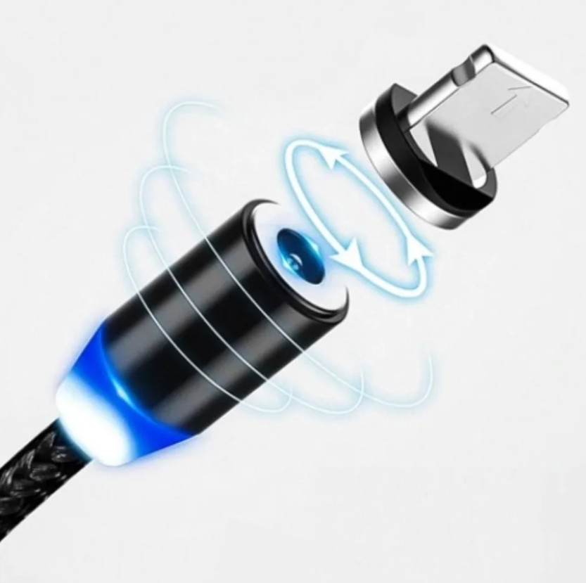 Cabo Carregador Magnético 3 em 1 para iPhone, Micro USB e Type-C
